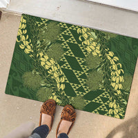 Green Aloha Hawaii Rubber Doormat Hawaiian Kakau Ohia Lehua Lei - Polynesian Pride