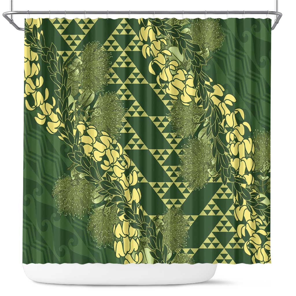 Green Aloha Hawaii Shower Curtain Hawaiian Kakau Ohia Lehua Lei - Polynesian Pride
