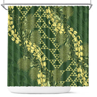 Green Aloha Hawaii Shower Curtain Hawaiian Kakau Ohia Lehua Lei - Polynesian Pride