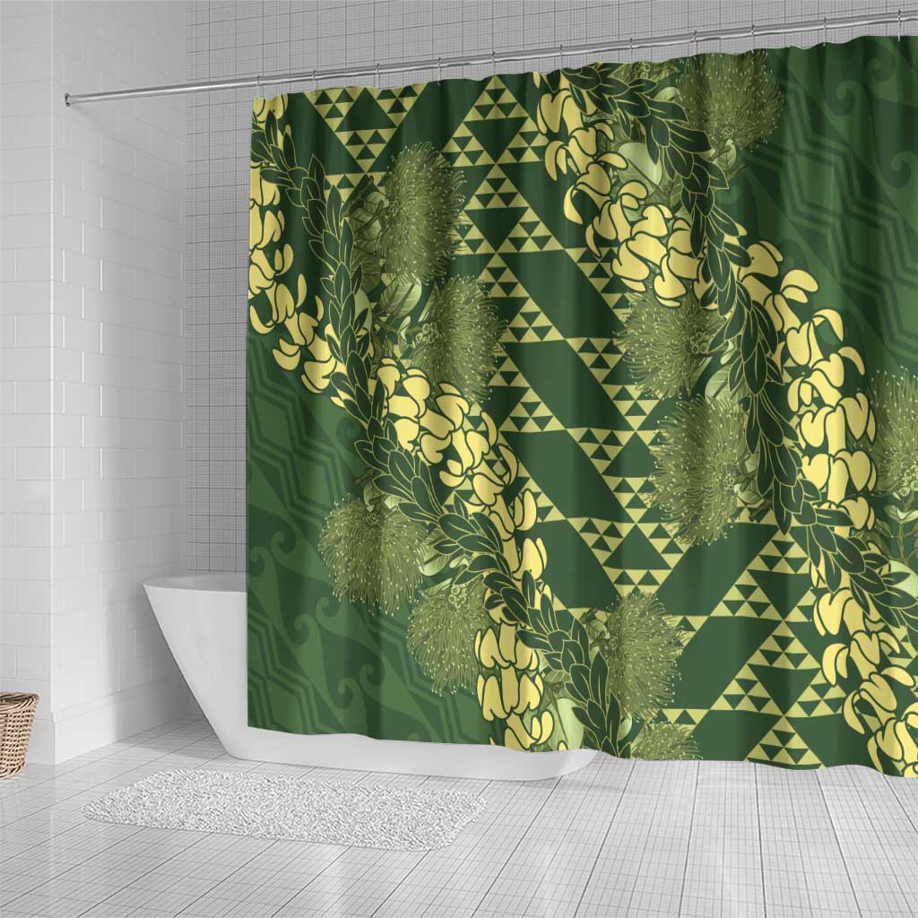 Green Aloha Hawaii Shower Curtain Hawaiian Kakau Ohia Lehua Lei - Polynesian Pride