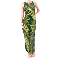Green Aloha Hawaii Tank Maxi Dress Hawaiian Kakau Ohia Lehua Lei - Polynesian Pride