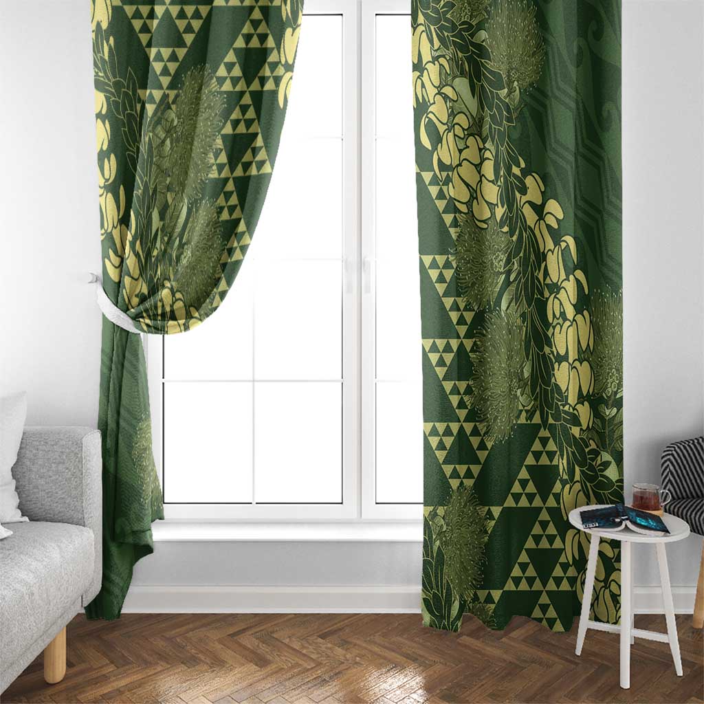 Green Aloha Hawaii Window Curtain Hawaiian Kakau Ohia Lehua Lei - Polynesian Pride