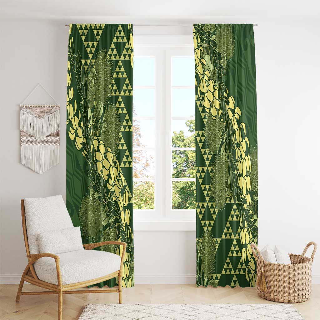 Green Aloha Hawaii Window Curtain Hawaiian Kakau Ohia Lehua Lei - Polynesian Pride