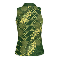 Green Aloha Hawaii Women Sleeveless Polo Shirt Hawaiian Kakau Ohia Lehua Lei - Polynesian Pride
