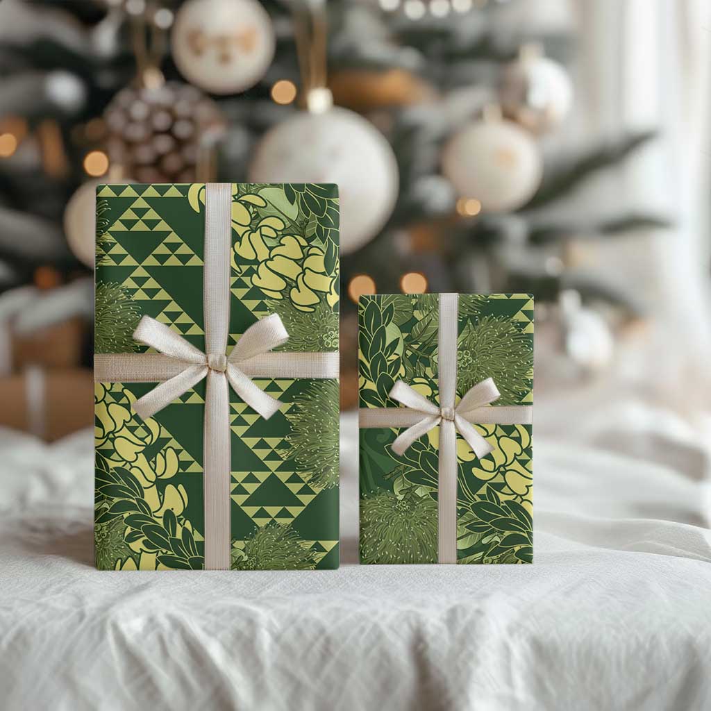 Green Aloha Hawaii Wrapping Paper Hawaiian Kakau Ohia Lehua Lei - Polynesian Pride