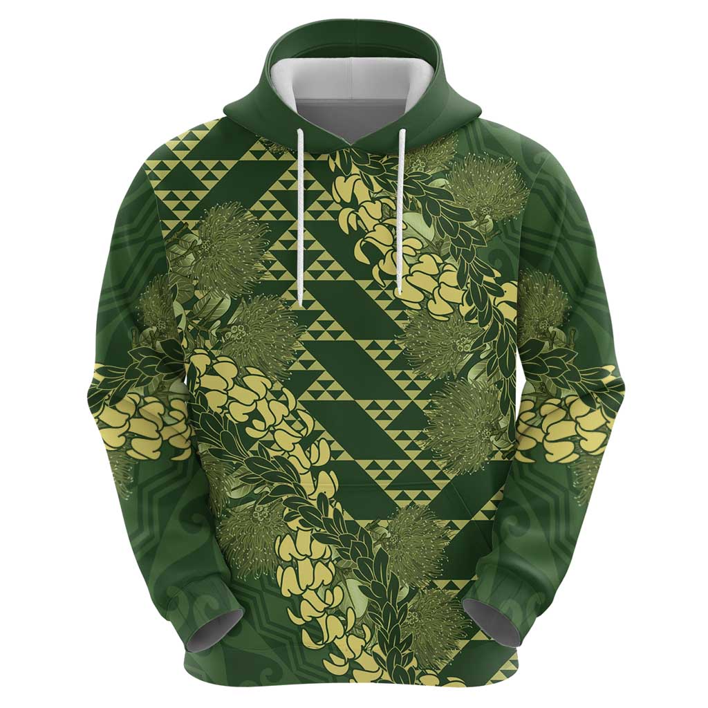Green Aloha Hawaii Zip Hoodie Hawaiian Kakau Ohia Lehua Lei - Polynesian Pride