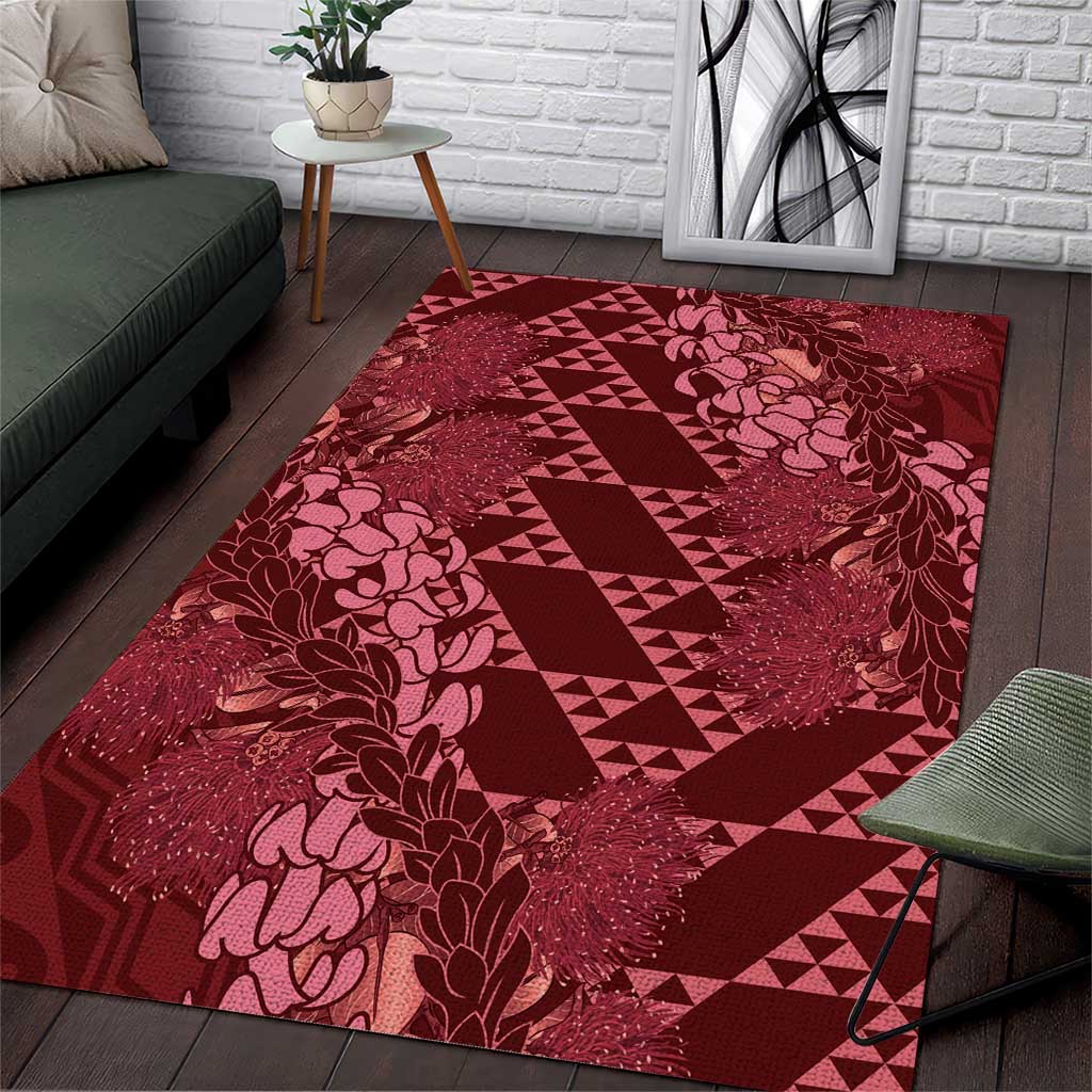 Maroon Aloha Hawaii Area Rug Hawaiian Kakau Ohia Lehua Lei - Polynesian Pride