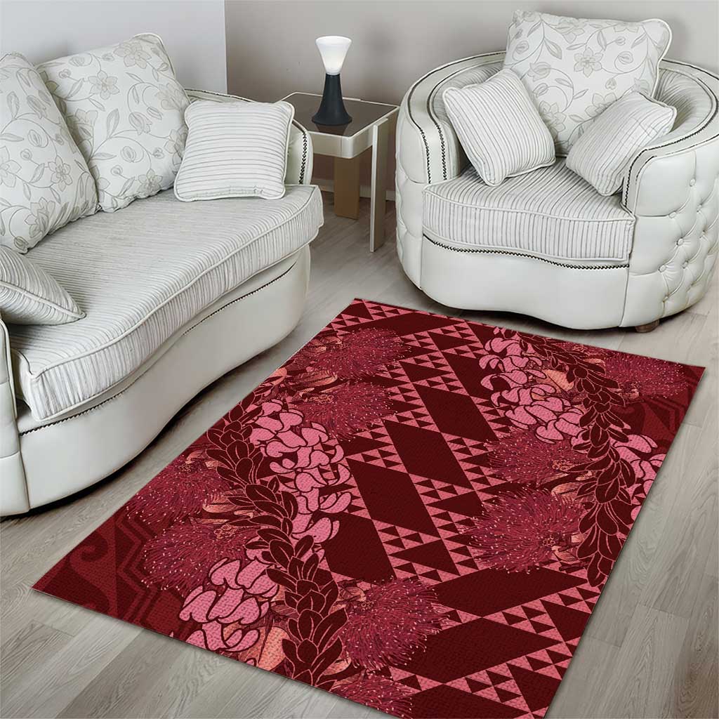 Maroon Aloha Hawaii Area Rug Hawaiian Kakau Ohia Lehua Lei - Polynesian Pride