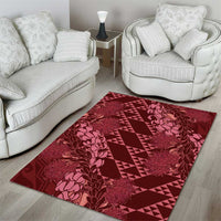 Maroon Aloha Hawaii Area Rug Hawaiian Kakau Ohia Lehua Lei - Polynesian Pride