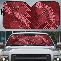 Maroon Aloha Hawaii Auto Sun Shade Hawaiian Kakau Ohia Lehua Lei - Polynesian Pride