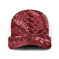 Maroon Aloha Hawaii Baseball Net Cap Hawaiian Kakau Ohia Lehua Lei - Polynesian Pride
