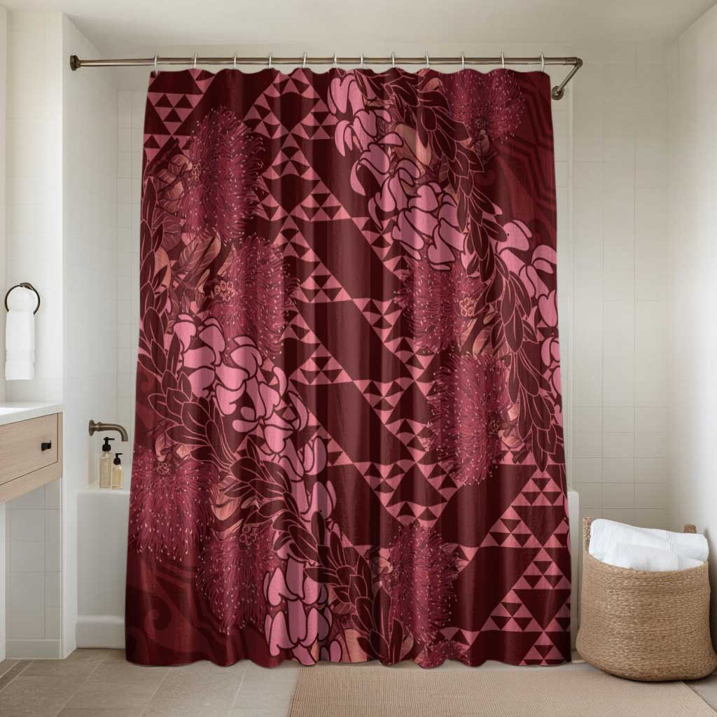 Maroon Aloha Hawaii Bathroom Set Hawaiian Kakau Ohia Lehua Lei - Polynesian Pride