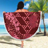 Maroon Aloha Hawaii Beach Blanket Hawaiian Kakau Ohia Lehua Lei - Polynesian Pride
