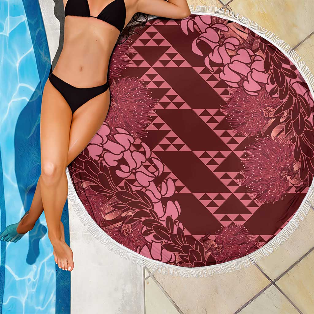 Maroon Aloha Hawaii Beach Blanket Hawaiian Kakau Ohia Lehua Lei - Polynesian Pride