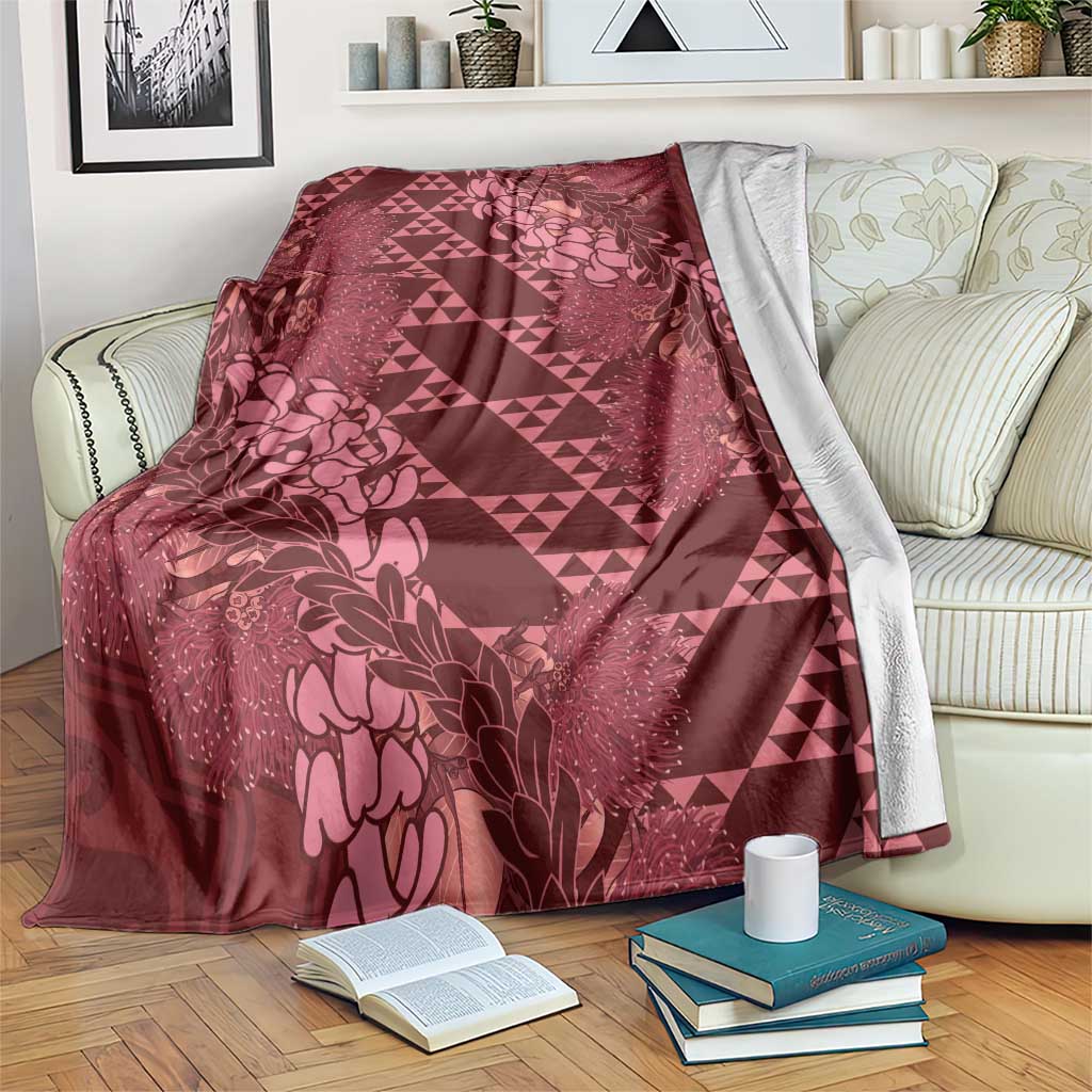 Maroon Aloha Hawaii Blanket Hawaiian Kakau Ohia Lehua Lei - Polynesian Pride