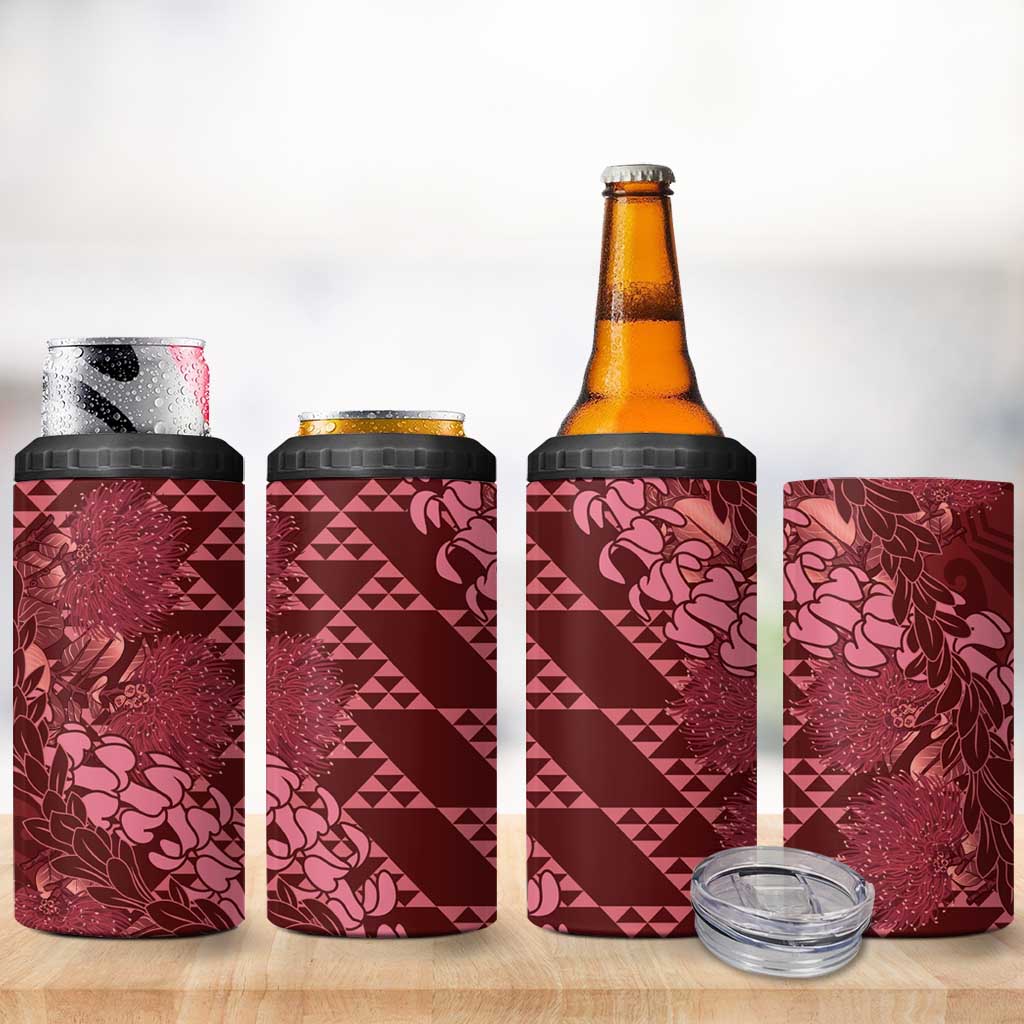 Maroon Aloha Hawaii 4 in 1 Can Cooler Tumbler Hawaiian Kakau Ohia Lehua Lei - Polynesian Pride