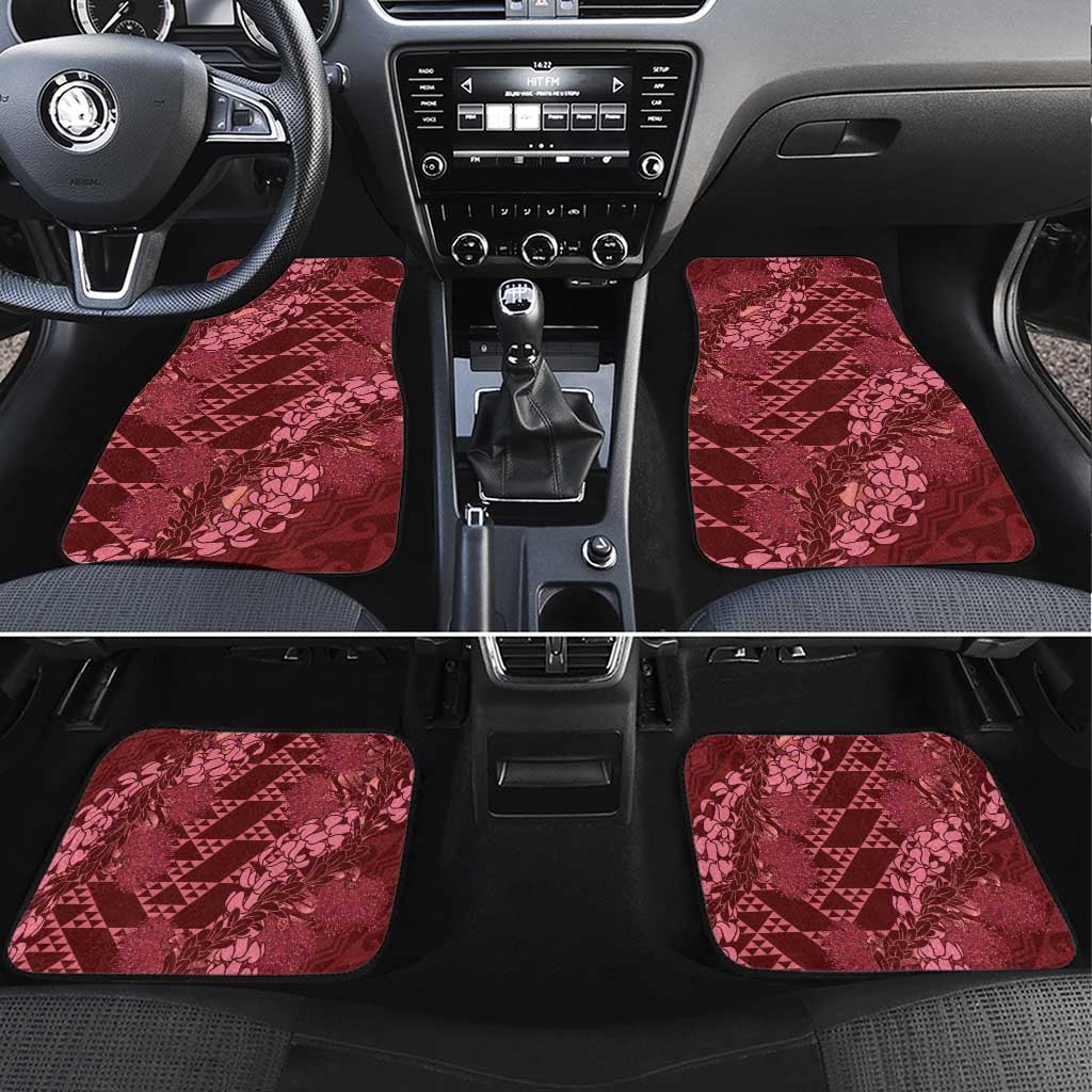 Maroon Aloha Hawaii Car Mats Hawaiian Kakau Ohia Lehua Lei - Polynesian Pride