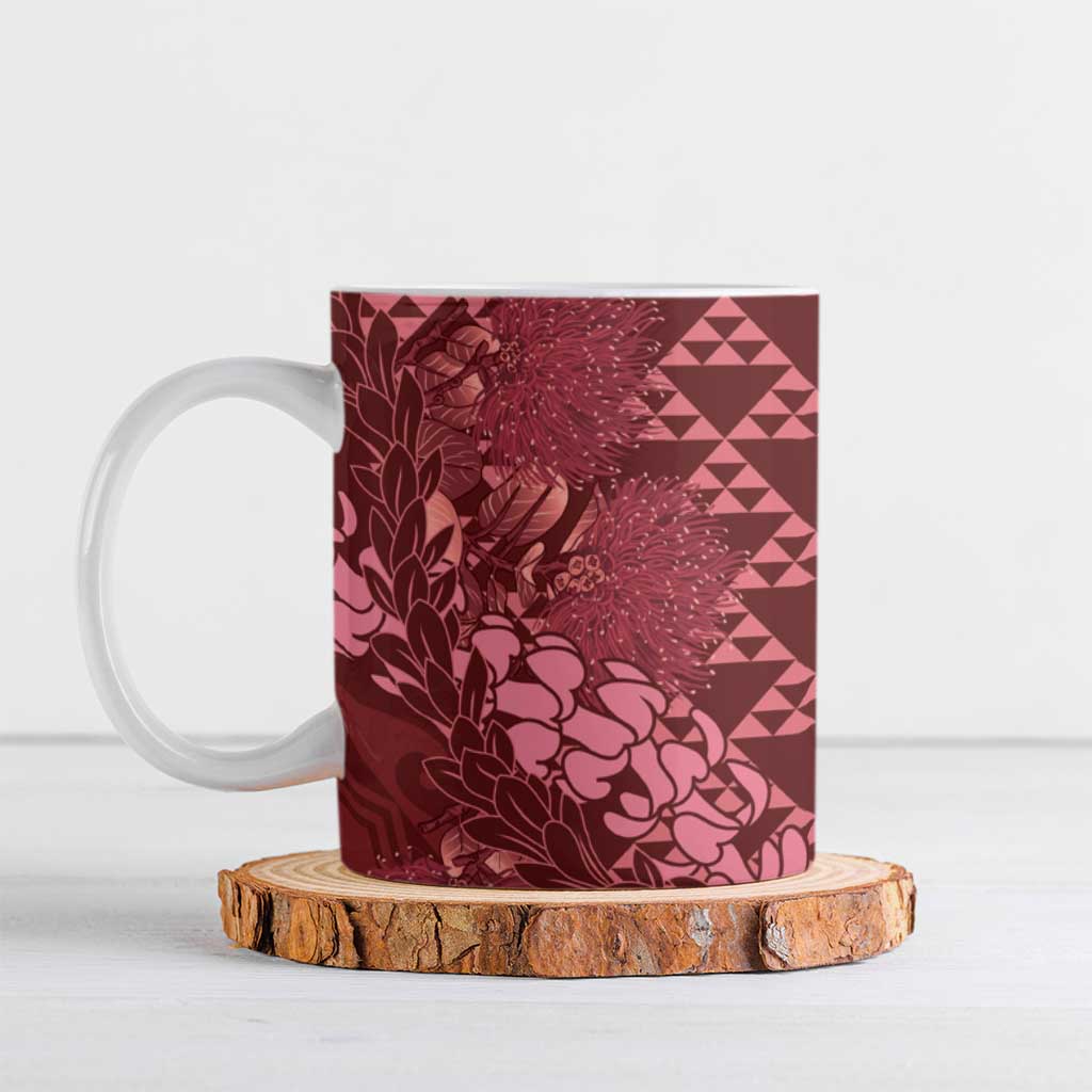 Maroon Aloha Hawaii Ceramic Mug Hawaiian Kakau Ohia Lehua Lei - Polynesian Pride