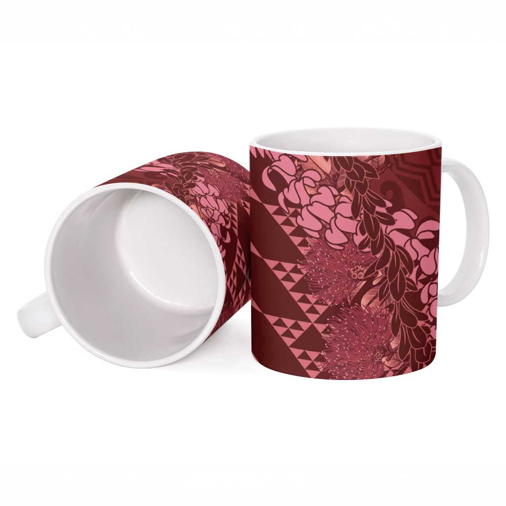 Maroon Aloha Hawaii Ceramic Mug Hawaiian Kakau Ohia Lehua Lei - Polynesian Pride