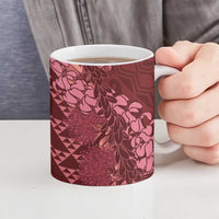 Maroon Aloha Hawaii Ceramic Mug Hawaiian Kakau Ohia Lehua Lei - Polynesian Pride