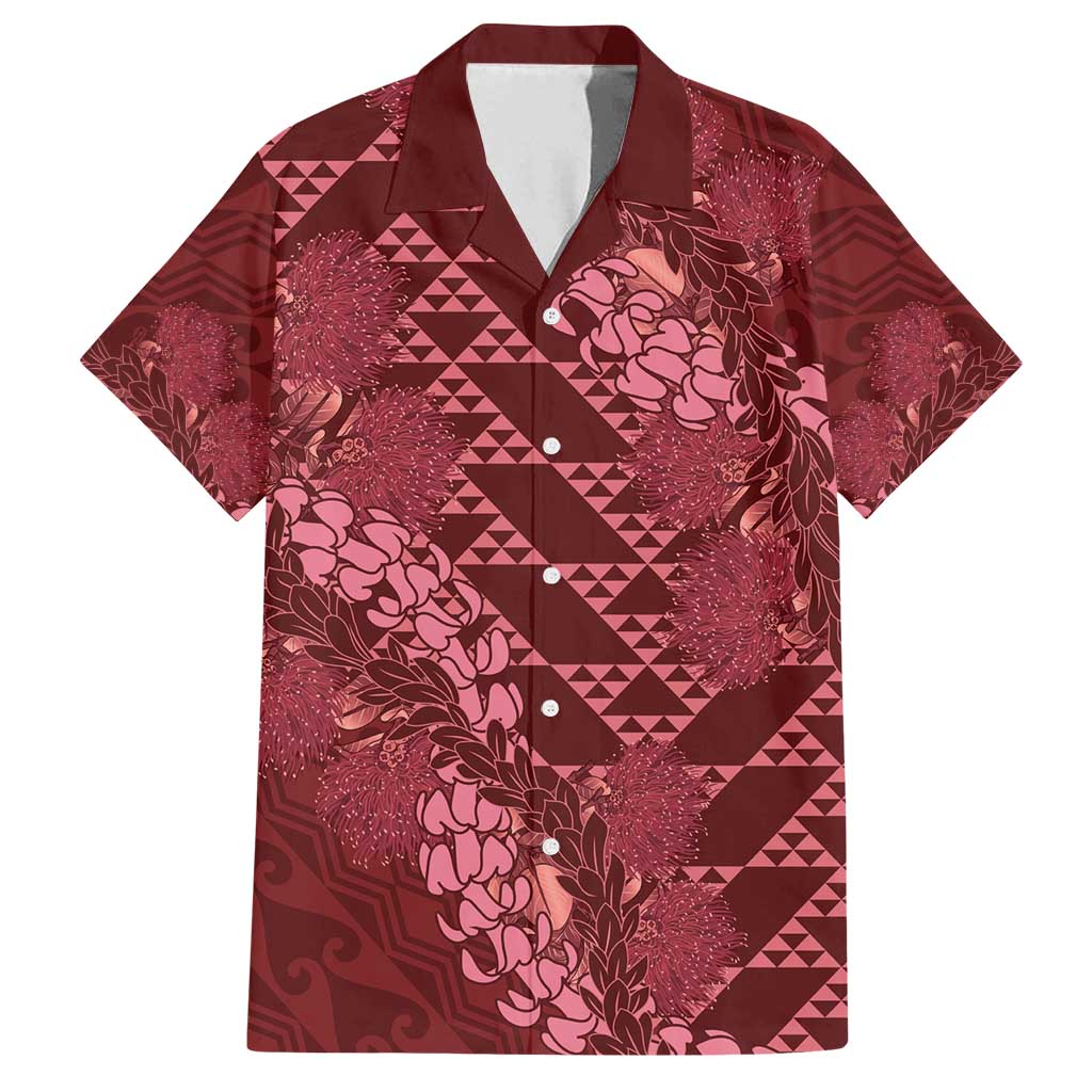 Maroon Aloha Hawaii Family Matching Long Sleeve Bodycon Dress and Hawaiian Shirt Hawaiian Kakau Ohia Lehua Lei LT14 Dad's Shirt - Short Sleeve Maroon - Polynesian Pride