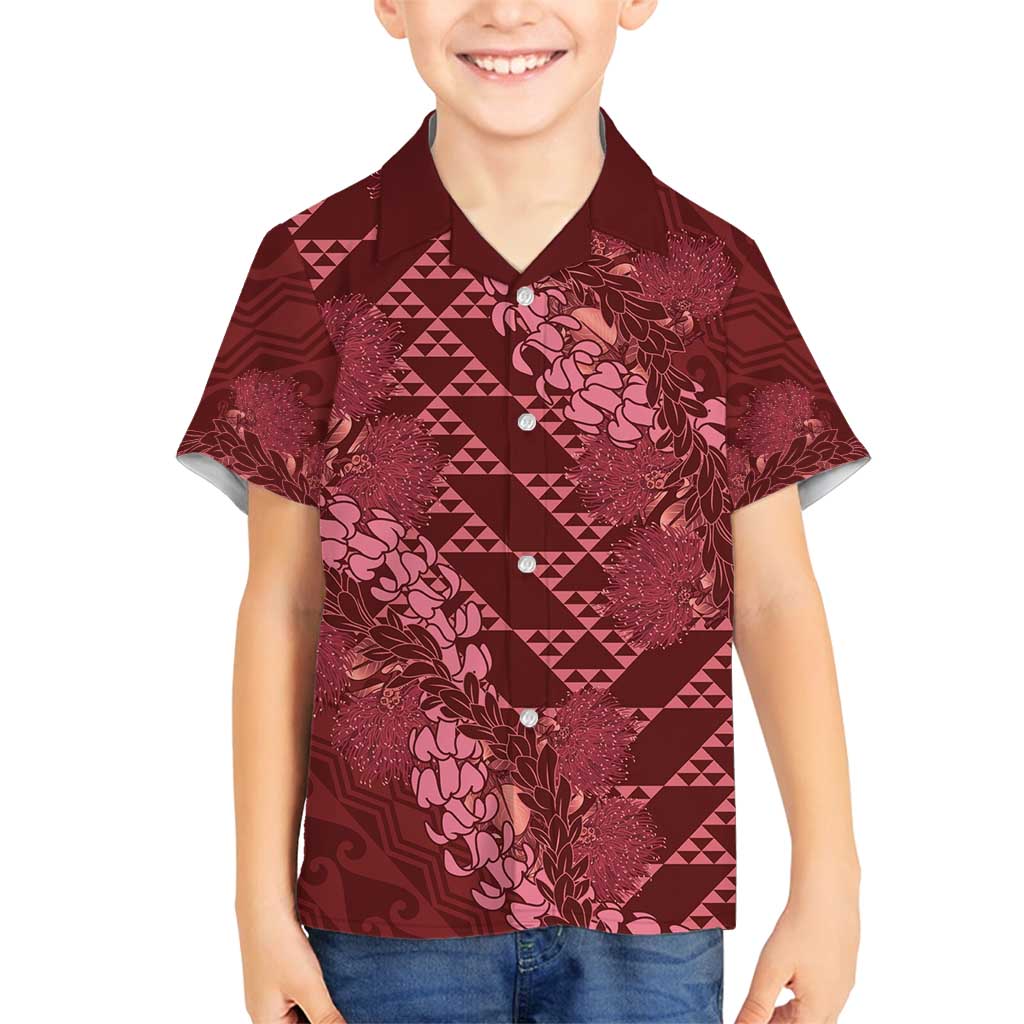 Maroon Aloha Hawaii Family Matching Long Sleeve Bodycon Dress and Hawaiian Shirt Hawaiian Kakau Ohia Lehua Lei LT14 Son's Shirt Maroon - Polynesian Pride