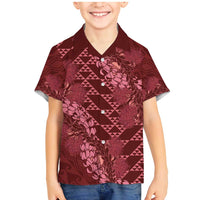 Maroon Aloha Hawaii Family Matching Mermaid Dress and Hawaiian Shirt Hawaiian Kakau Ohia Lehua Lei LT14 Son's Shirt Maroon - Polynesian Pride