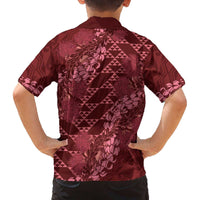 Maroon Aloha Hawaii Family Matching Off The Shoulder Long Sleeve Dress and Hawaiian Shirt Hawaiian Kakau Ohia Lehua Lei - Polynesian Pride