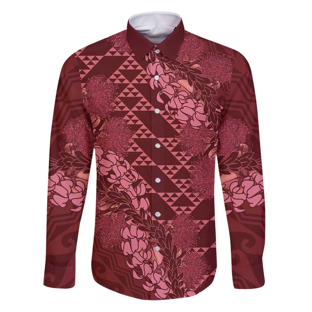 Maroon Aloha Hawaii Family Matching Puletasi and Hawaiian Shirt Hawaiian Kakau Ohia Lehua Lei - Polynesian Pride