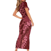 Maroon Aloha Hawaii Family Matching Short Sleeve Bodycon Dress and Hawaiian Shirt Hawaiian Kakau Ohia Lehua Lei LT14 - Polynesian Pride