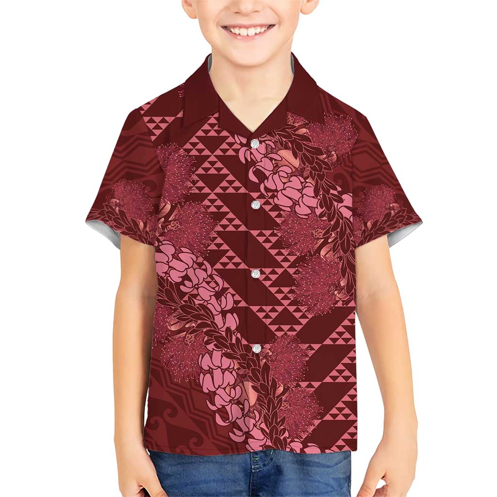 Maroon Aloha Hawaii Family Matching Short Sleeve Bodycon Dress and Hawaiian Shirt Hawaiian Kakau Ohia Lehua Lei LT14 Son's Shirt Maroon - Polynesian Pride