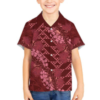 Maroon Aloha Hawaii Family Matching Short Sleeve Bodycon Dress and Hawaiian Shirt Hawaiian Kakau Ohia Lehua Lei LT14 Son's Shirt Maroon - Polynesian Pride