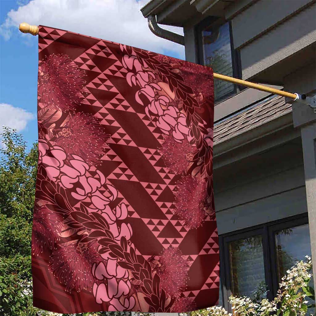Maroon Aloha Hawaii Garden Flag Hawaiian Kakau Ohia Lehua Lei - Polynesian Pride