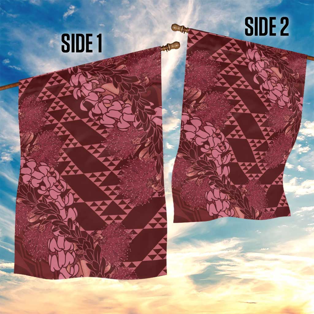 Maroon Aloha Hawaii Garden Flag Hawaiian Kakau Ohia Lehua Lei - Polynesian Pride