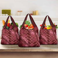 Maroon Aloha Hawaii Grocery Bag Hawaiian Kakau Ohia Lehua Lei - Polynesian Pride