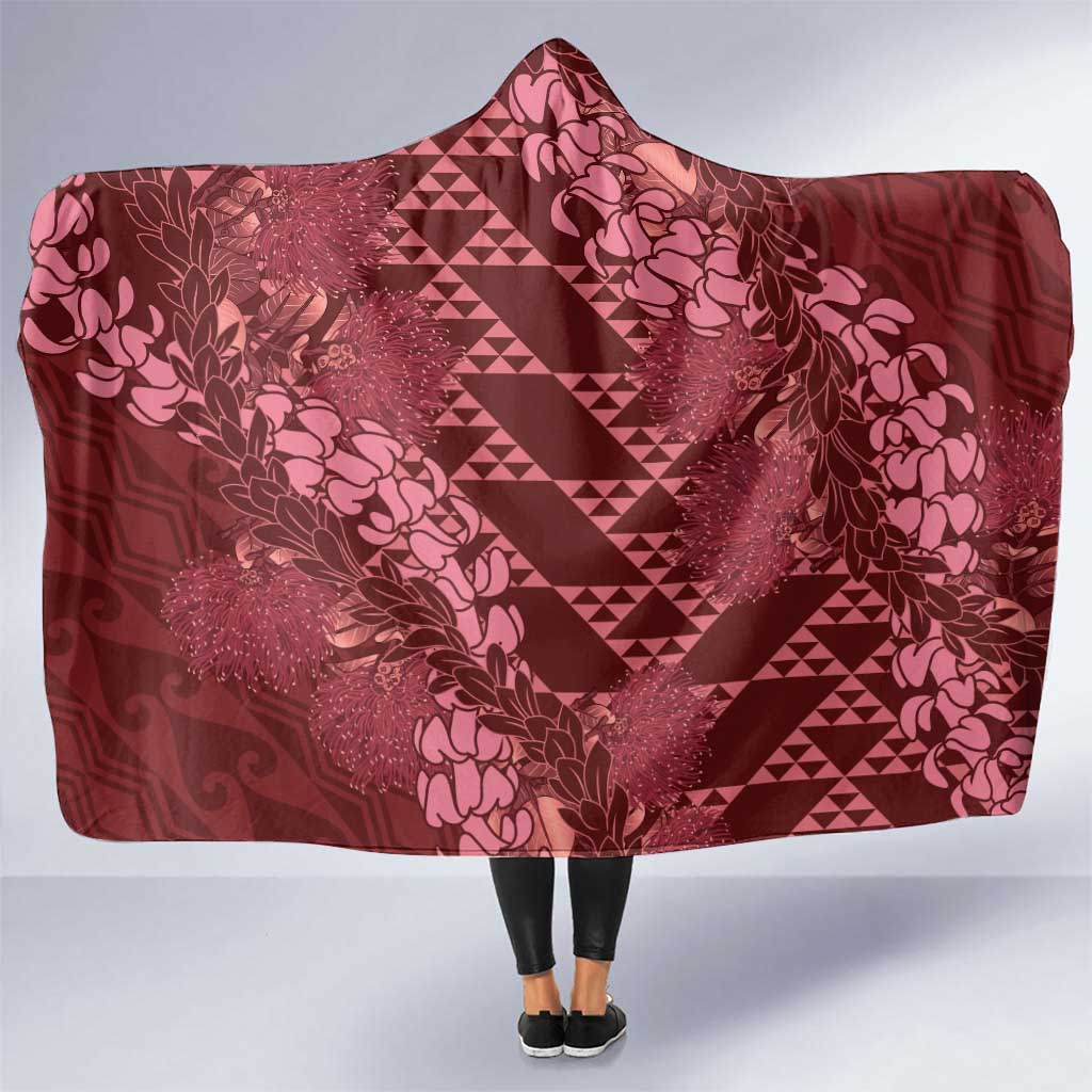 Maroon Aloha Hawaii Hooded Blanket Hawaiian Kakau Ohia Lehua Lei - Polynesian Pride