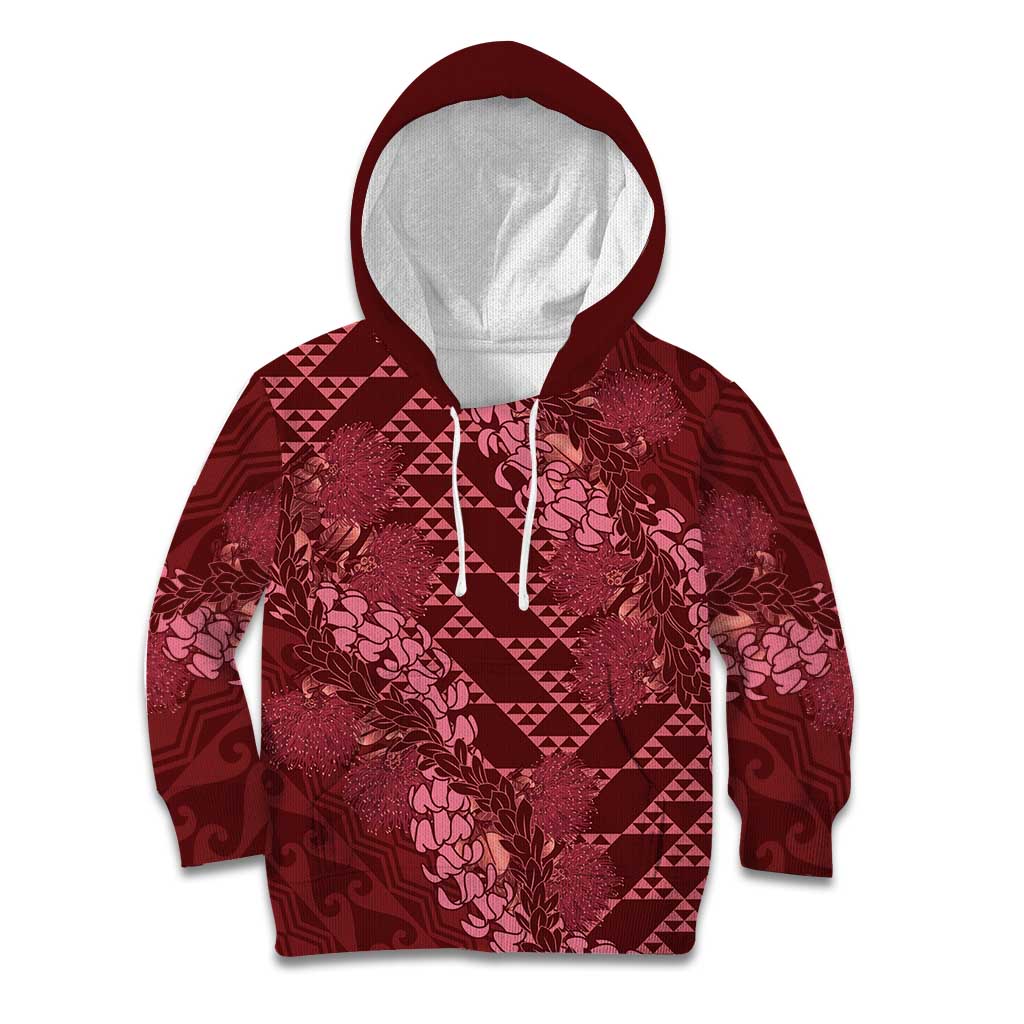 Maroon Aloha Hawaii Kid Hoodie Hawaiian Kakau Ohia Lehua Lei - Polynesian Pride
