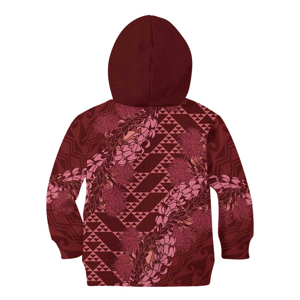 Maroon Aloha Hawaii Kid Hoodie Hawaiian Kakau Ohia Lehua Lei - Polynesian Pride