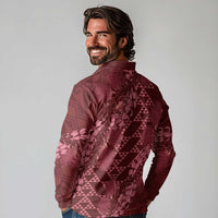 Maroon Aloha Hawaii Long Sleeve Polo Shirt Hawaiian Kakau Ohia Lehua Lei - Polynesian Pride