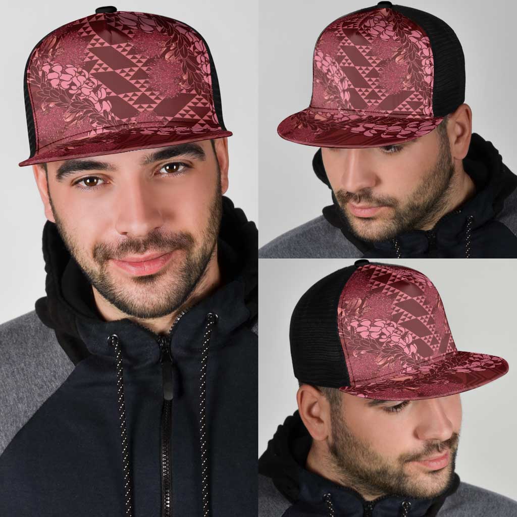 Maroon Aloha Hawaii Mesh Trucker Cap Hawaiian Kakau Ohia Lehua Lei - Polynesian Pride