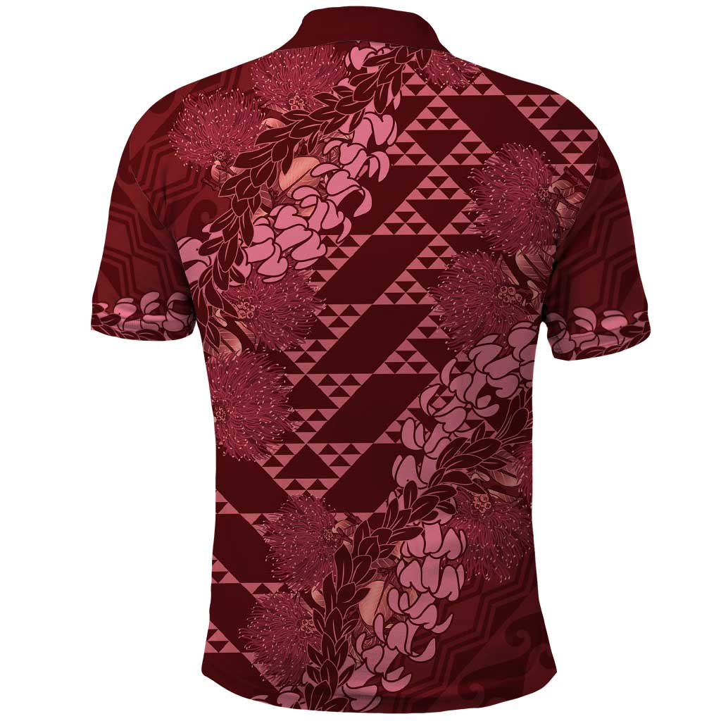 Maroon Aloha Hawaii Polo Shirt Hawaiian Kakau Ohia Lehua Lei - Polynesian Pride