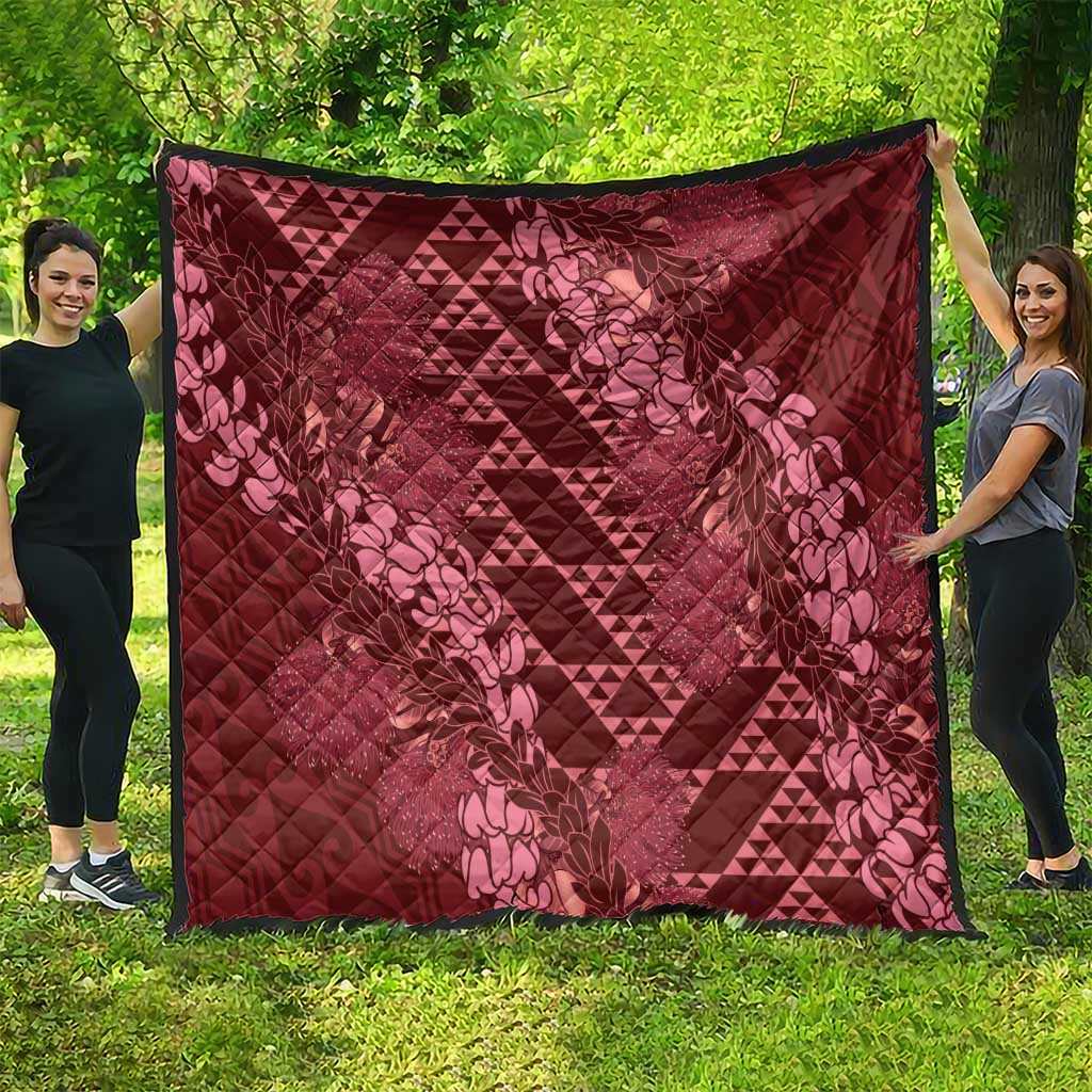 Maroon Aloha Hawaii Quilt Hawaiian Kakau Ohia Lehua Lei - Polynesian Pride