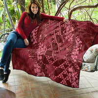 Maroon Aloha Hawaii Quilt Hawaiian Kakau Ohia Lehua Lei - Polynesian Pride