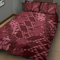 Maroon Aloha Hawaii Quilt Bed Set Hawaiian Kakau Ohia Lehua Lei - Polynesian Pride