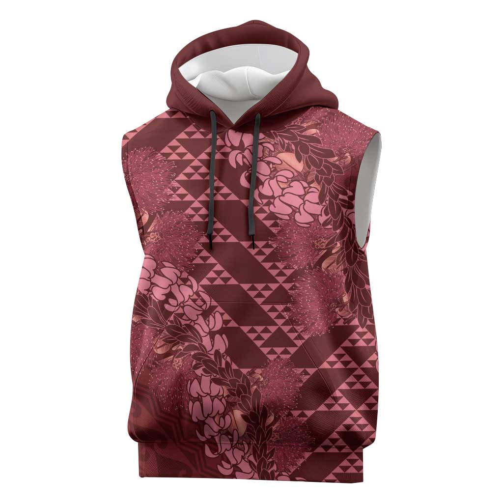 Maroon Aloha Hawaii Sleeveless Hoodie Hawaiian Kakau Ohia Lehua Lei - Polynesian Pride