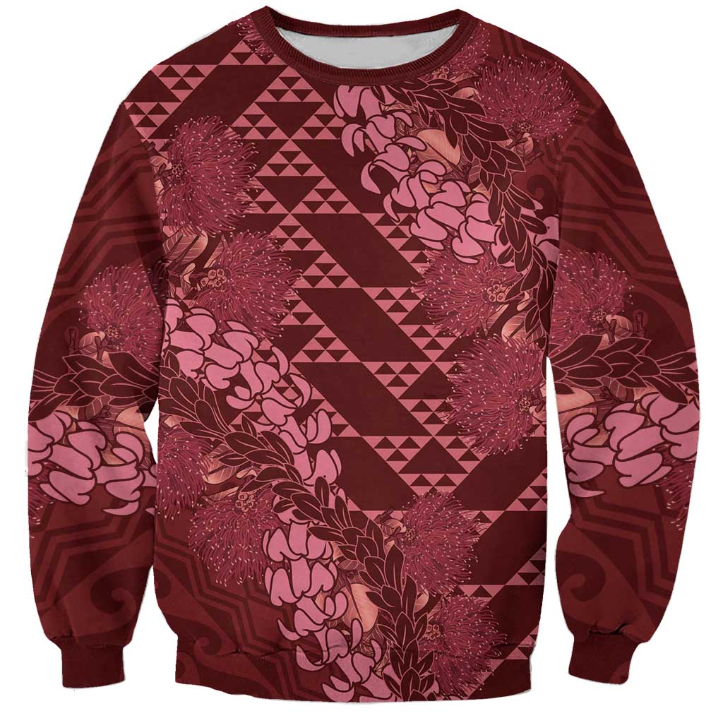 Maroon Aloha Hawaii Sweatshirt Hawaiian Kakau Ohia Lehua Lei - Polynesian Pride