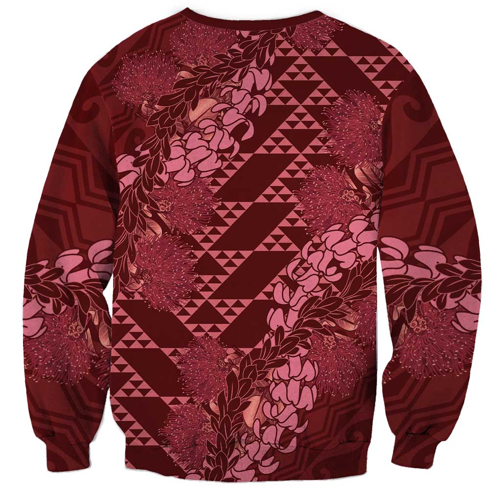 Maroon Aloha Hawaii Sweatshirt Hawaiian Kakau Ohia Lehua Lei - Polynesian Pride