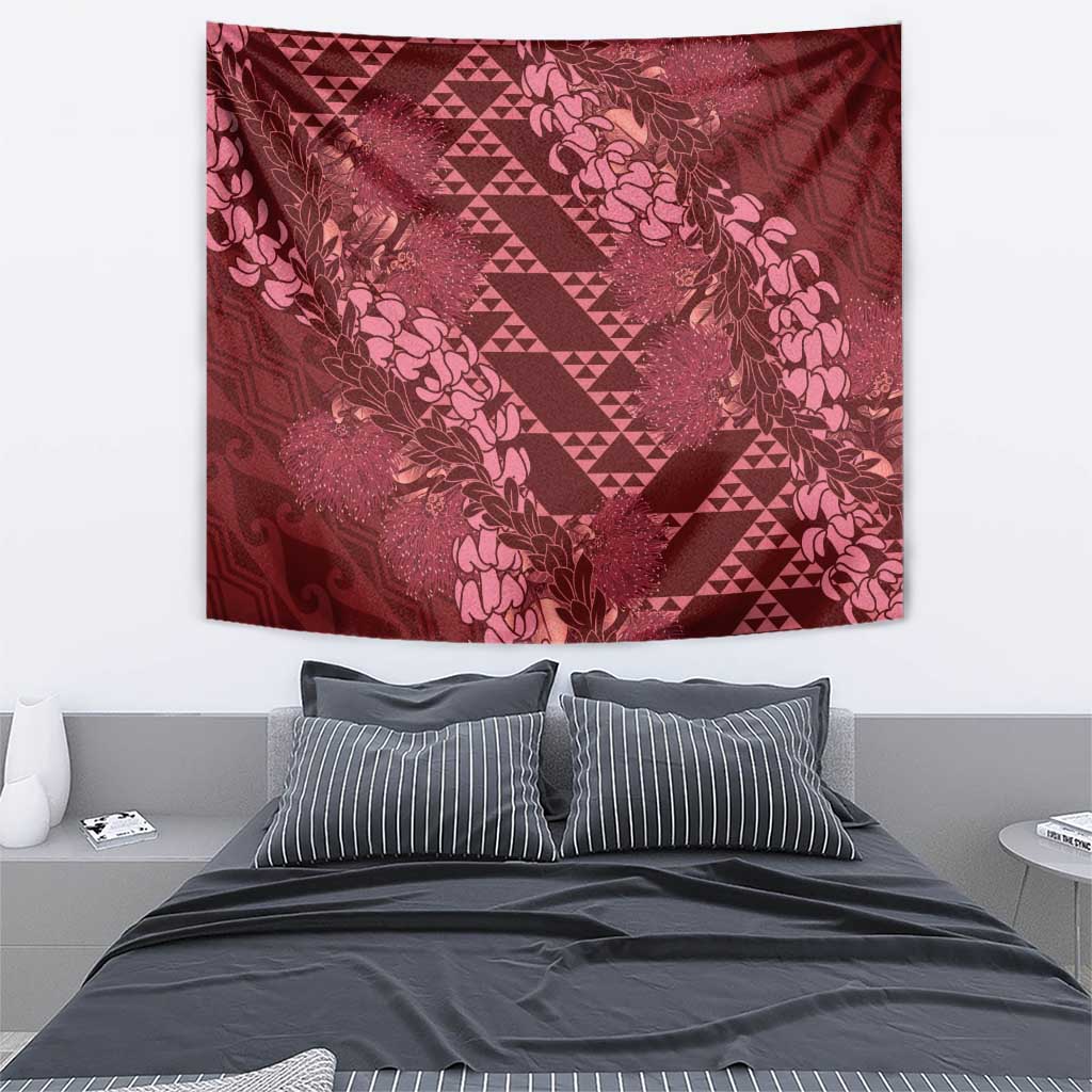 Maroon Aloha Hawaii Tapestry Hawaiian Kakau Ohia Lehua Lei - Polynesian Pride