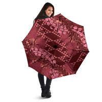 Maroon Aloha Hawaii Umbrella Hawaiian Kakau Ohia Lehua Lei - Polynesian Pride