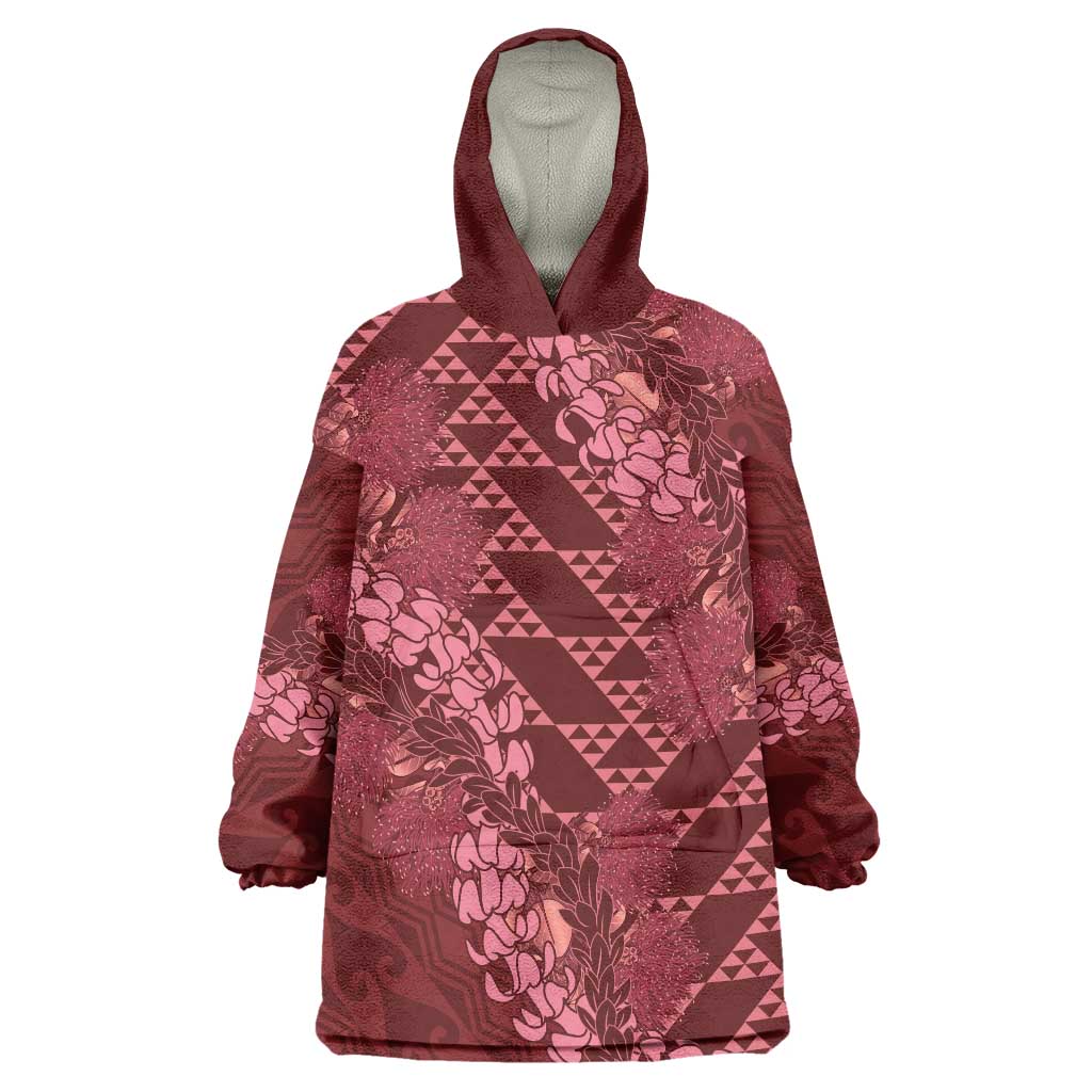 Maroon Aloha Hawaii Wearable Blanket Hoodie Hawaiian Kakau Ohia Lehua Lei - Polynesian Pride